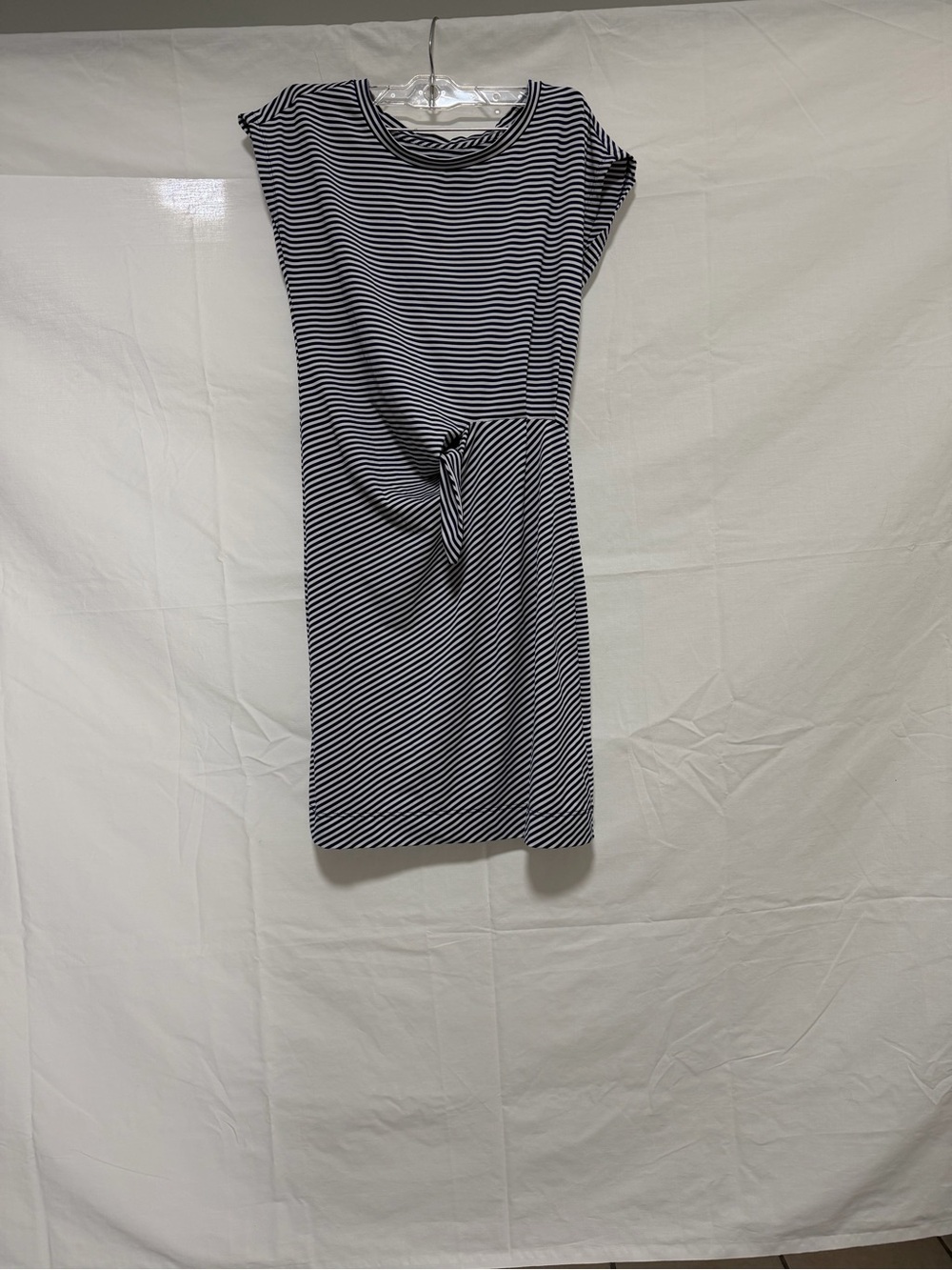 Vineyard Vines Black and White Striped Midi Dress with Waist Tie